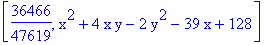 [36466/47619, x^2+4*x*y-2*y^2-39*x+128]